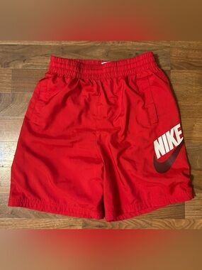 Nike Bright Red Boys' Athletic Shorts with White Logo